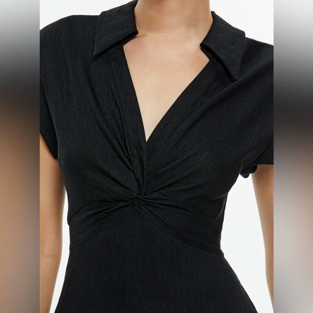 Alice + Olivia Sleeveless Mila Linen Twist Front Black Mini Dress ZB5